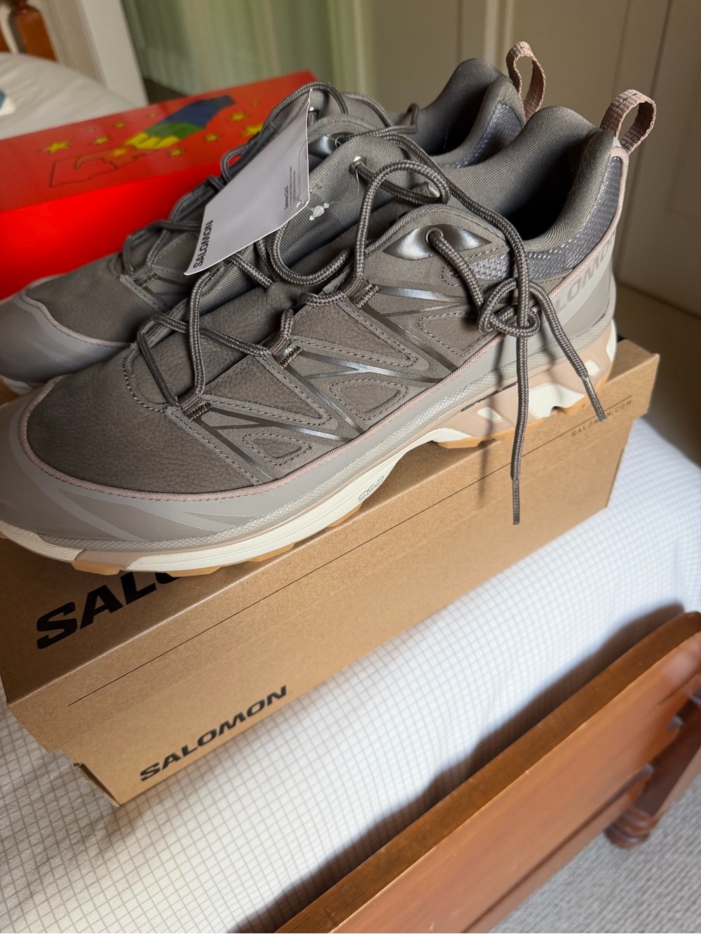 Salomon Taupe and Cream Men's Trail Sneakers
NWT.  Unique color scheme